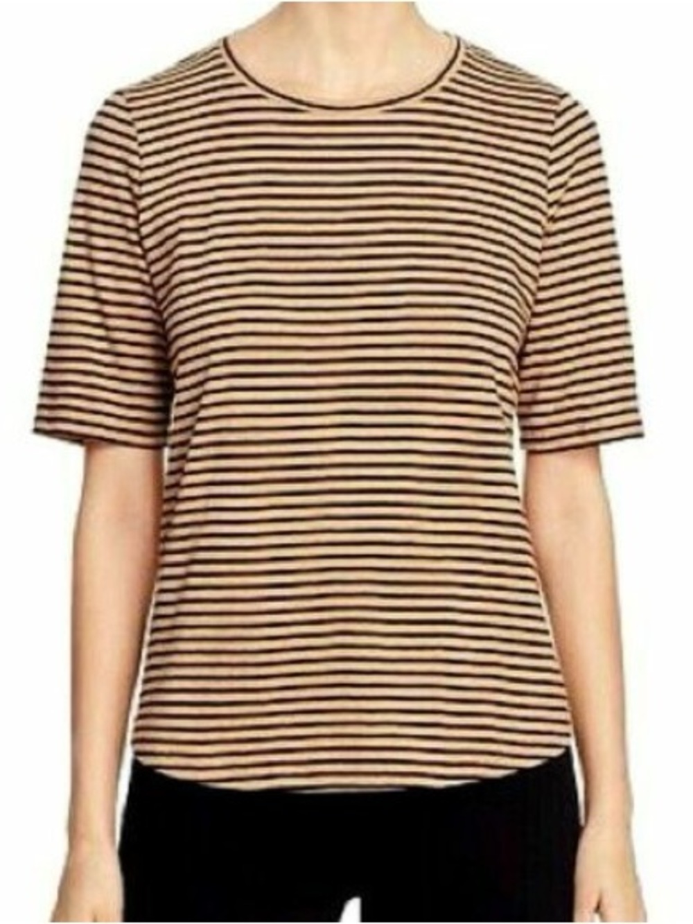 Eileen Fisher Black & Tan Striped Short-Sleeve Tee